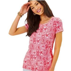 NWT! Lilly Pulitzer Etta Scoopneck Mizner Red Seaside Harbour Top - Size XL